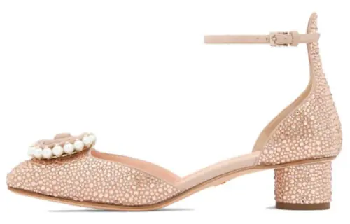 DIOR Leather Chunky Heel High Heels 3.5cm Women's Pink