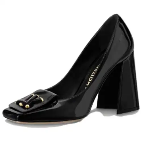 LOUIS VUITTON Shake Patent Leather Chunky Heel High Heels 9.5cm Women's Black
