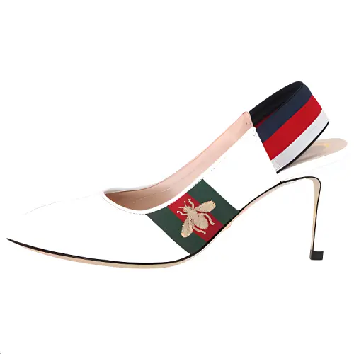 GUCCI Sylvie Leather Web Slingback Pumps White Multi Women's