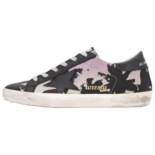 Golden Goose Super Star Leather Fashion Trend Low top Skateboard Shoes Women's Black Purple Distressed