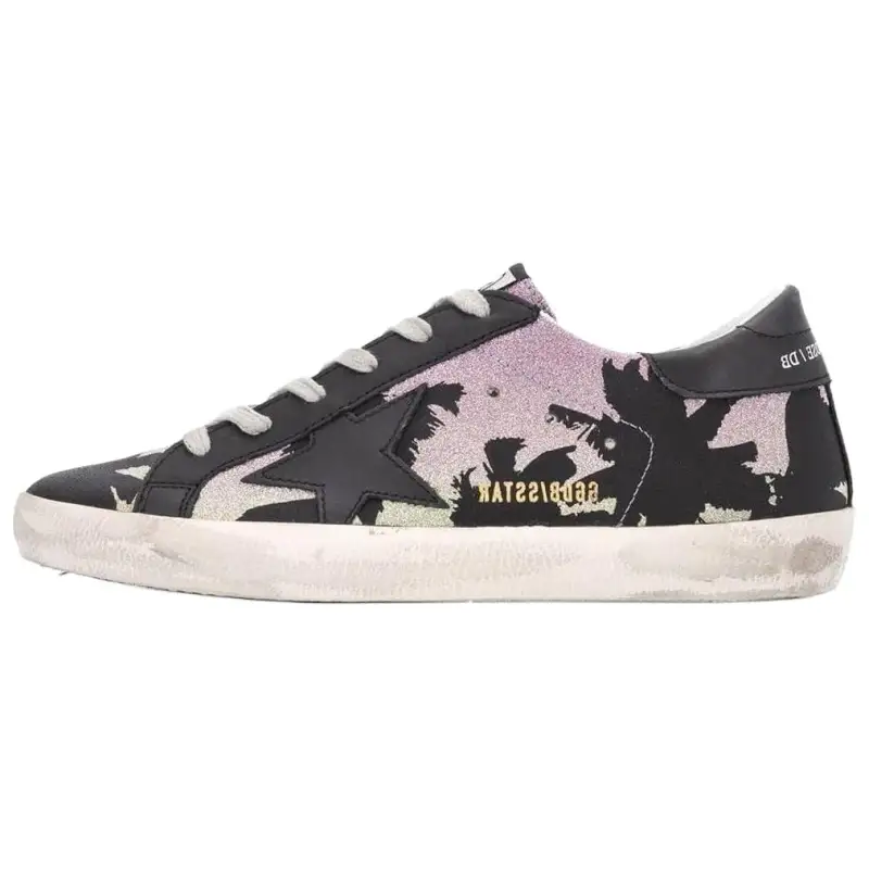 Golden Goose Super Star Leather Fashion Trend Low top Skateboard Shoes Women's Black Purple Distressed