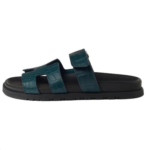 HERMES Chypre Slide Slippers Women's Blue Green
