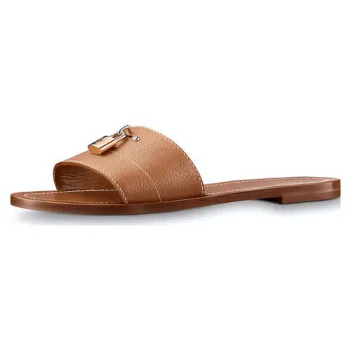 LOUIS VUITTON Lock It Abrasion Resistant Slide Slippers Women's Brown