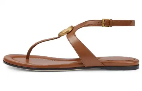 GUCCI Double G Leather One Strap Sandals Women's Brown