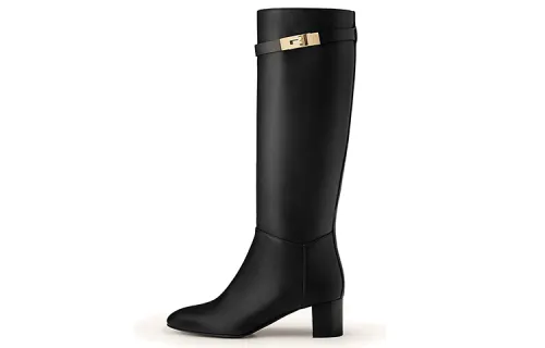 HERMES Story Knee high Boots Women's Black