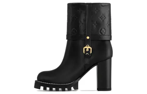 LOUIS VUITTON Star Trail Cow Leather Ankle Boots 8cm Women's Black