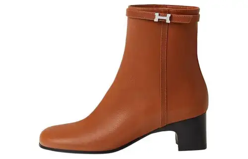 HERMES Imperial Leather Ankle Boots 5CM Women's Brown