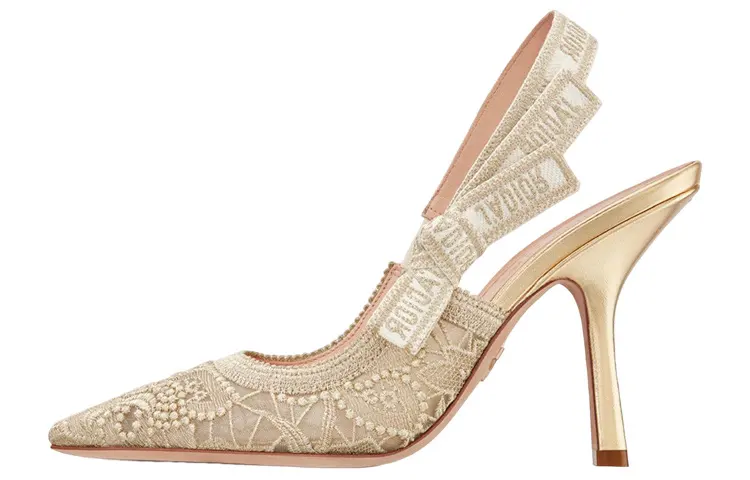 DIOR J'Adior Fabric Slim Heel High Heels Women's Gold