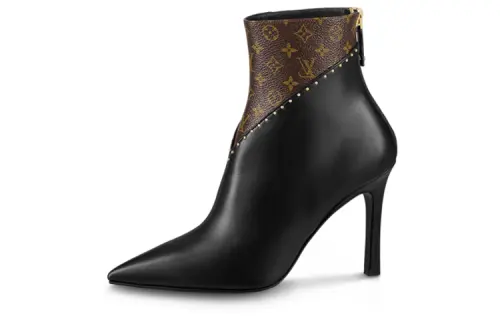 LOUIS VUITTON Signature Leather Ankle Boots Women's Black Brown