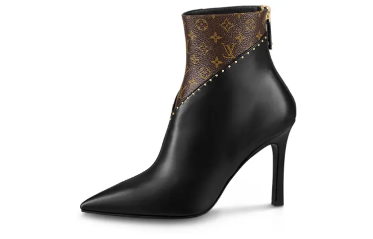 LOUIS VUITTON Signature Leather Ankle Boots Women's Black Brown