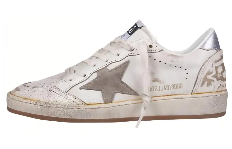 Golden Goose Ball Star Leather Low top Skateboard Shoes Women's White Gray Distressed