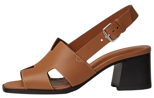 HERMES Elbe Leather One Strap Sandals Women's Brown