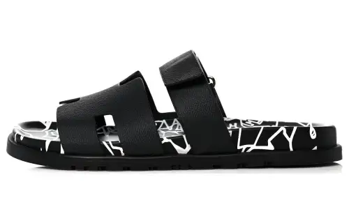 HERMES Chypre Classic And Versatile Slide Slippers Men's Black