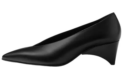 HERMES Leather Fashion Wedge Heel Mid Low Heel Shoes Women's Black