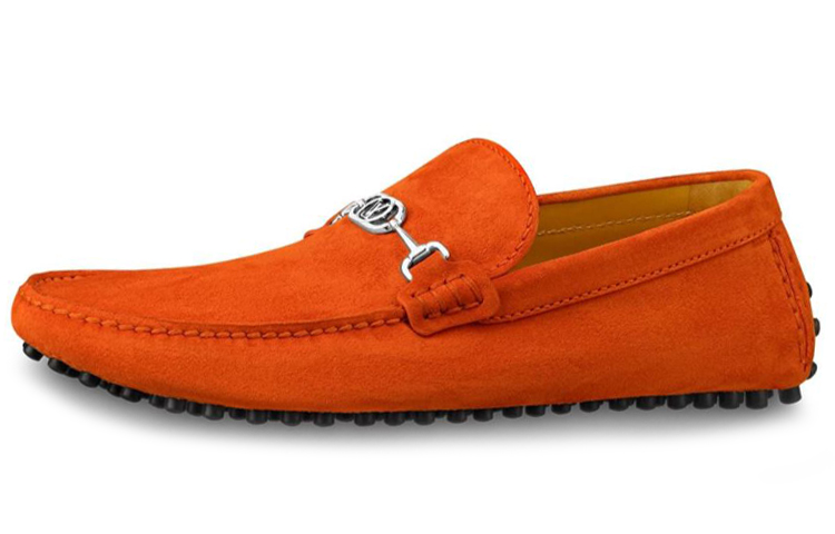 LOUIS VUITTON Porto Vecchio Top Grain Cow Leather Gommino Loafers Men's Orange