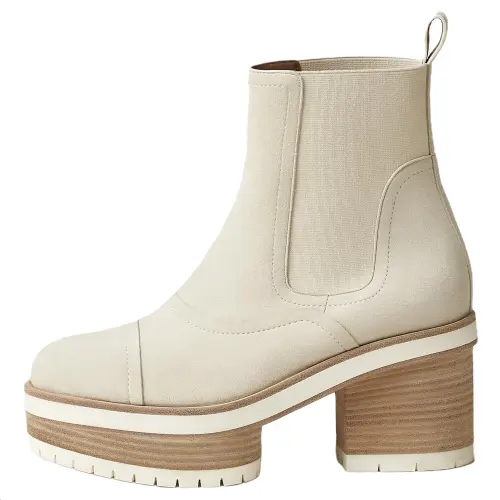 HERMES Suede Ankle Boots 4.5cm Women's White