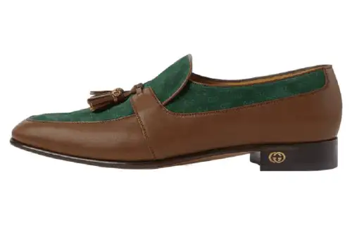 GUCCI Leather Men's Casual Shoes Men's Brown Green