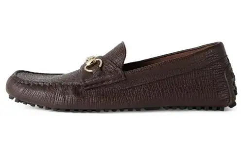 GUCCI Leather Horsebit Casual Shoes Men's Dark Brown
