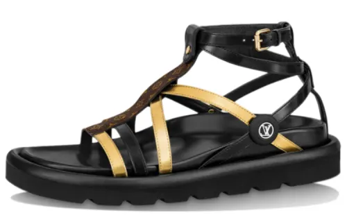LOUIS VUITTON Pool Comfort One Strap Sandals Women's Black Gold