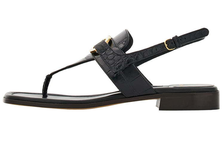 FERRAGAMO Gancini Cow Leather One Strap Sandals 1.5cm Women's Black