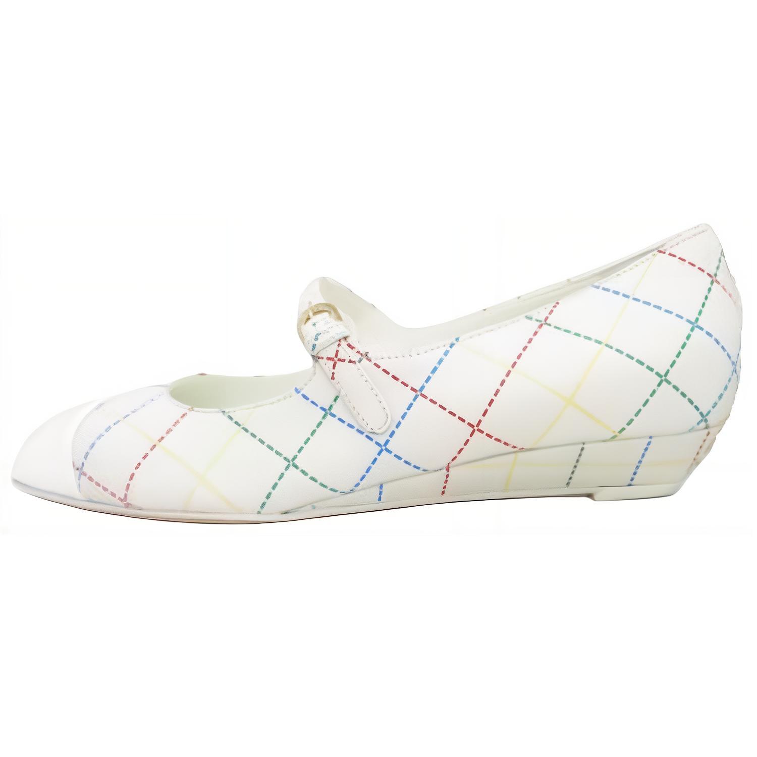 CHANEL 23C Early Spring Cow Leather Flat Mary Jane Shoes Women's White