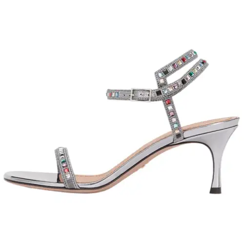 DIOR Gem Leather One Strap Sandals Women's Silver