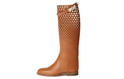 HERMES Jumping Leather Knee high Boots Women's Brown