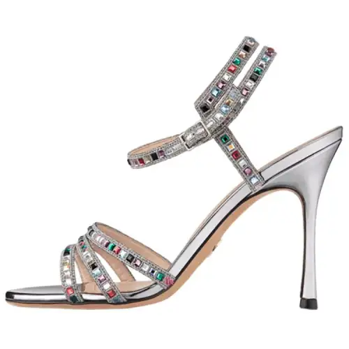 DIOR Gem Cotton Fabric One Strap Sandals Women's Silver