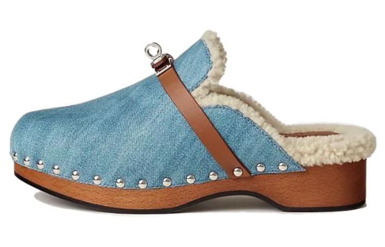 HERMES Carlotta Closed Toe Slippers Women's Blue Claire