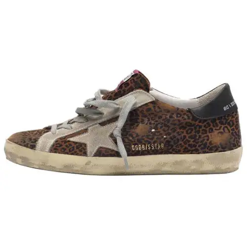 Golden Goose Super Star Casual Shoes Women's Leopard Print Black Heel Tab Distressed