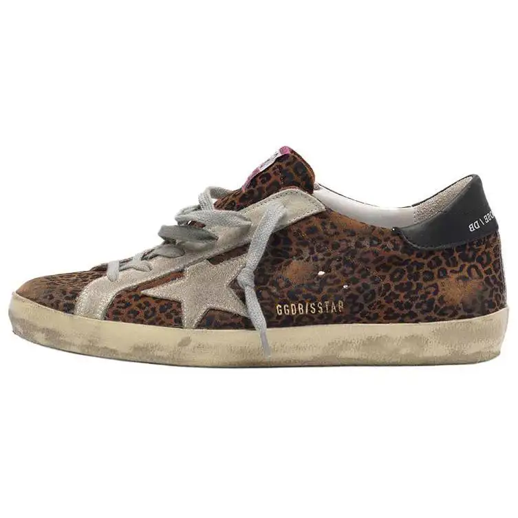 Golden Goose Super Star Casual Shoes Women's Leopard Print Black Heel Tab Distressed