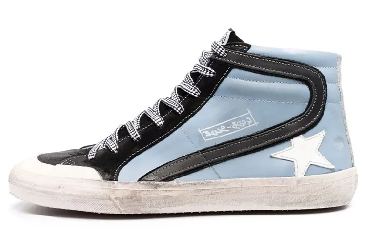 Golden Goose Slide Skateboard Shoes Men's Mid Top Light Blue