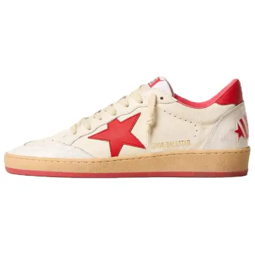 Golden Goose Ball Star Leather Low top Skateboard Shoes Men's White Red Star