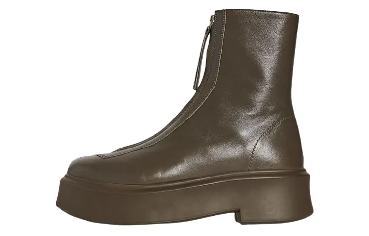 THE ROW Leather Fashion Ankle Boots Women's Khaki Green
