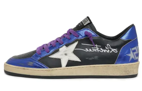 Golden Goose Ball Star Stylish Skateboarding Shoes Men's Black Blue Distressed