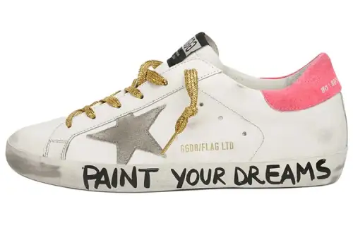 Golden Goose Super Star Casual Shoes Women's White Pink Tail Distressed