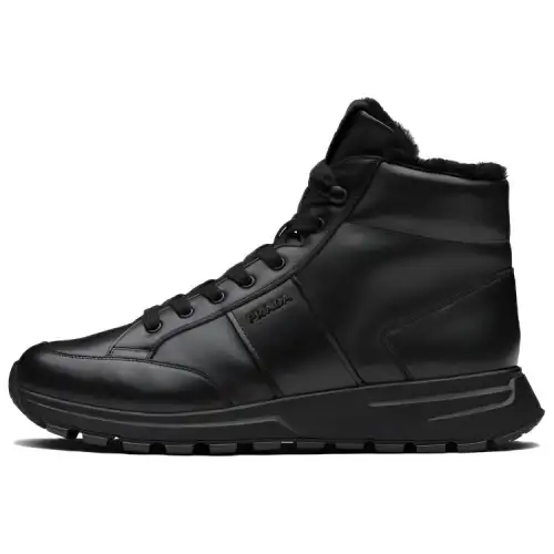 PRADA PRAX 1 Cow Leather High top Casual Shoes Men's Black