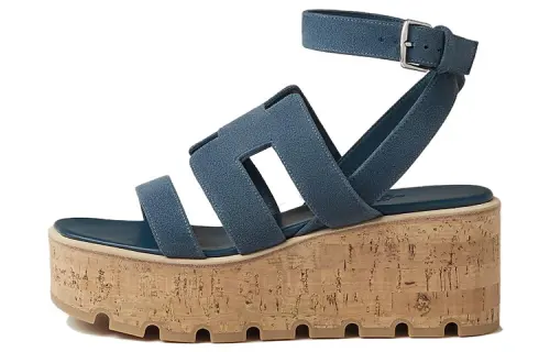 HERMES Havane Leather One Strap Sandals 5.5cm Women's Blue