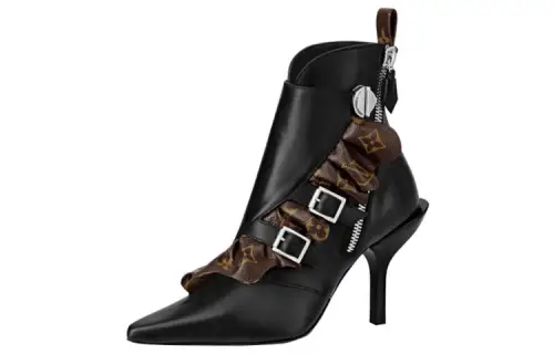LOUIS VUITTON Janet Calfskin Ankle Length Boots Women's Black Brown