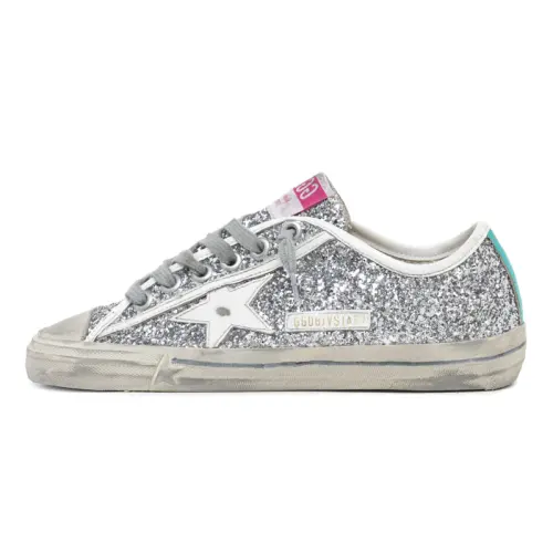 Golden Goose V Star Low top Stylish Skateboarding Shoes Women's Silver Distressed