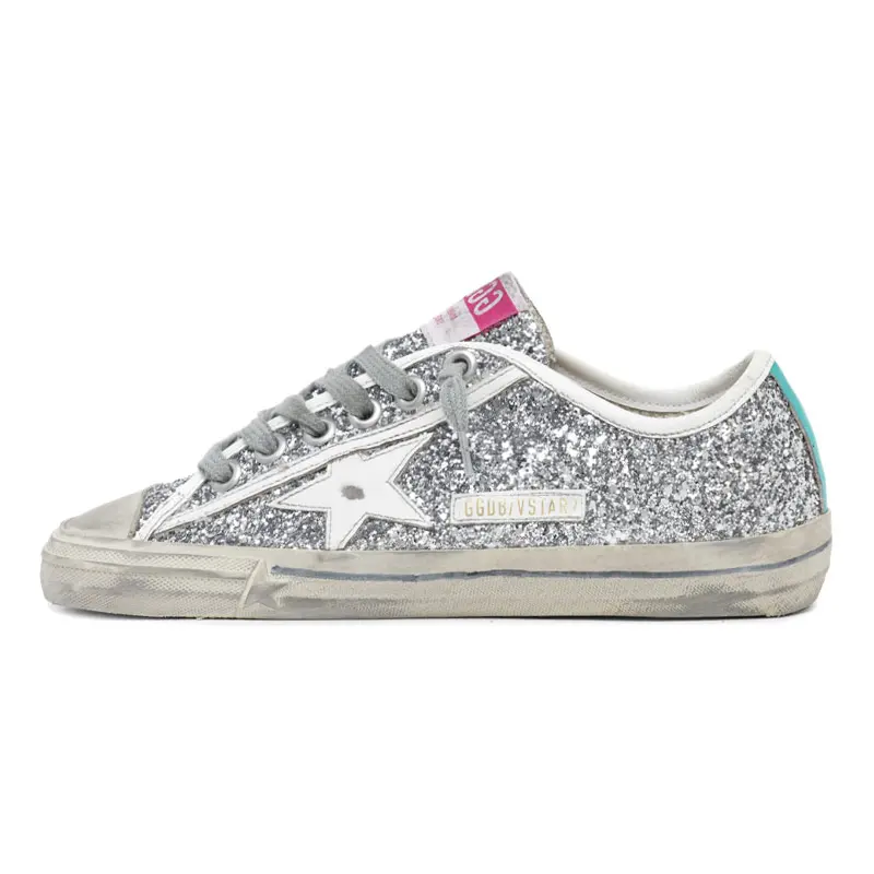 Golden Goose V Star Low top Stylish Skateboarding Shoes Women's Silver Distressed