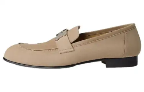 HERMES PARIS Suede Loafers Men's Beige