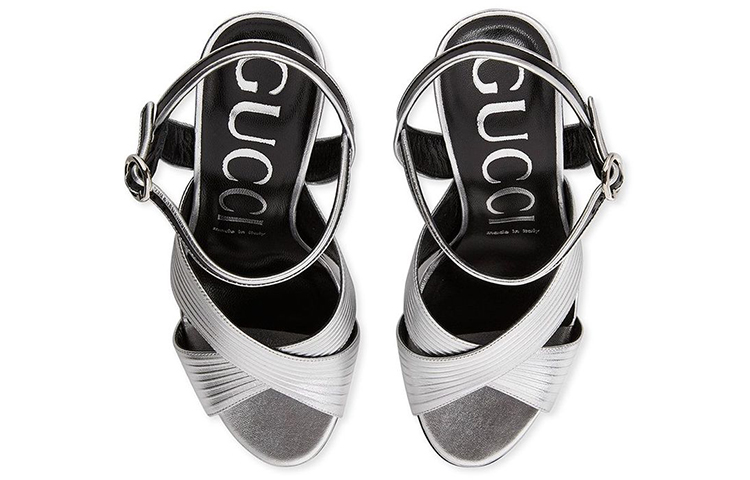 GUCCI Pu One Strap Sandals Women's Silver