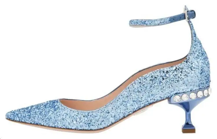 MIU MIU Leather Slim Heel High Heels Women's Blue