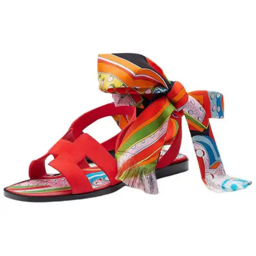 HERMES Leather Stylish Sandal Women's Red