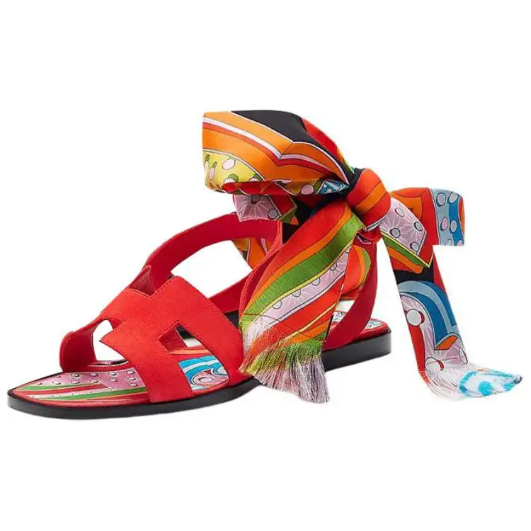 HERMES Leather Stylish Sandal Women's Red
