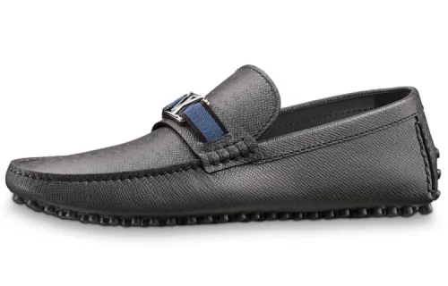 LOUIS VUITTON Hockenheim Top Grain Cow Leather Gommino Loafers Men's Carbon Gray