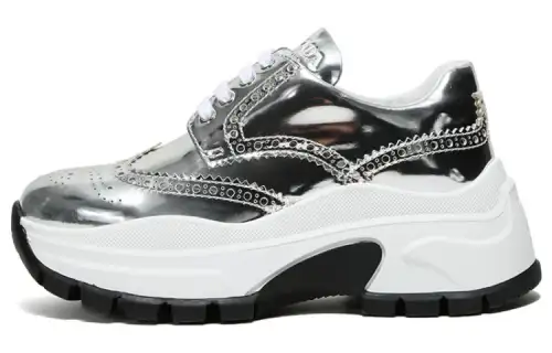 PRADA Leather Breathable Low top Chunky Sneakers Women's Silver