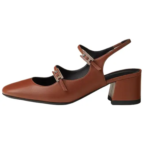 HERMES Jackie Chunky Heel High Heels 5CM Women's Brown