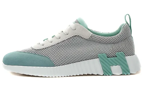 HERMES Bouncing Cow Leather Low top Casual Shoes Women's Gray Green